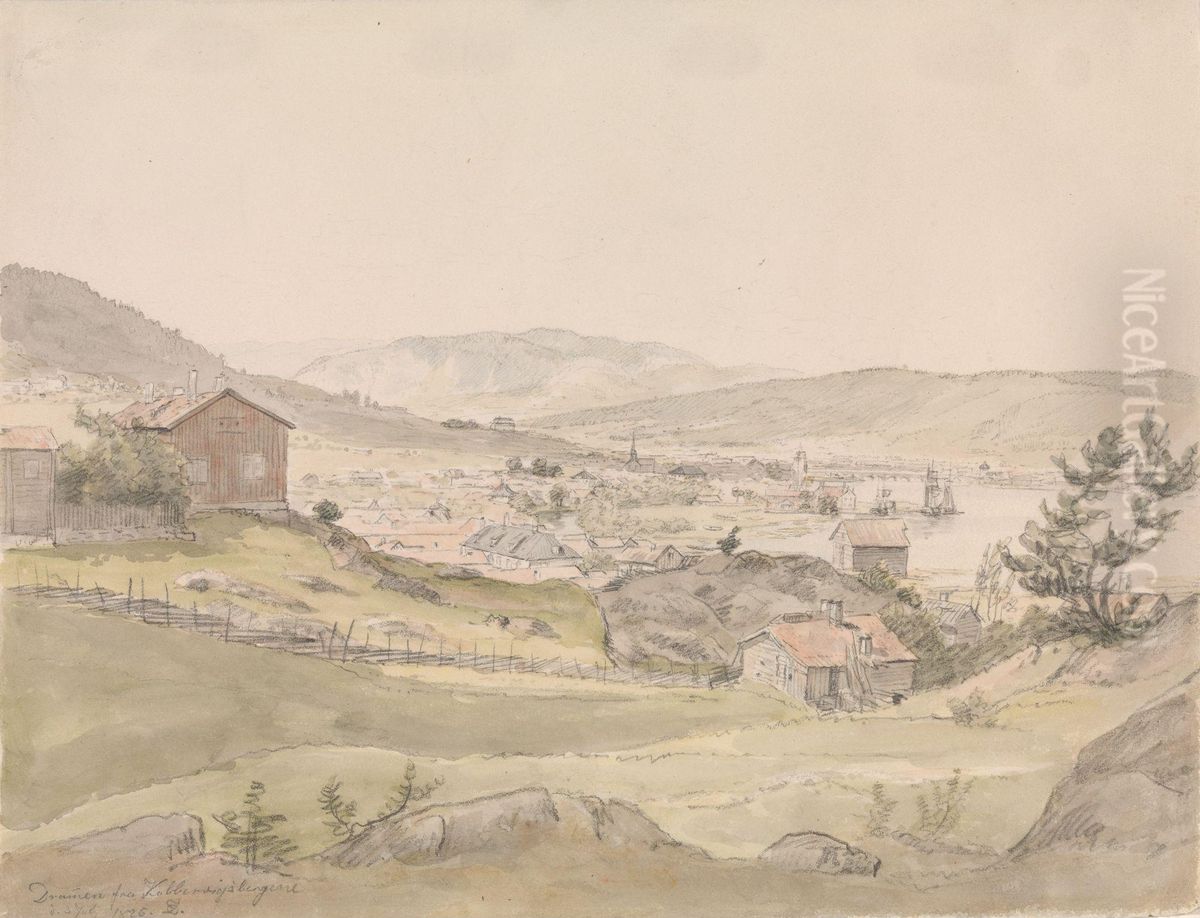 View of Drammen from Kobberviksberget Oil Painting by Johan Wilhelm Ludwig Dahl