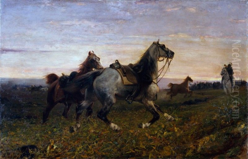 Il richiamo dei cavalli sbandati Oil Painting by Sebastiano De Albertis