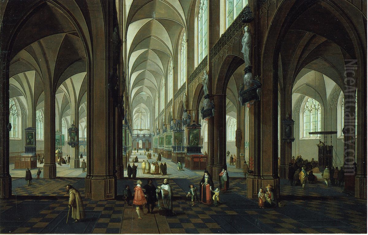 Interior of the Cathedral of Antwerp in daylight Oil Painting by Pieter Neefs the Elder
