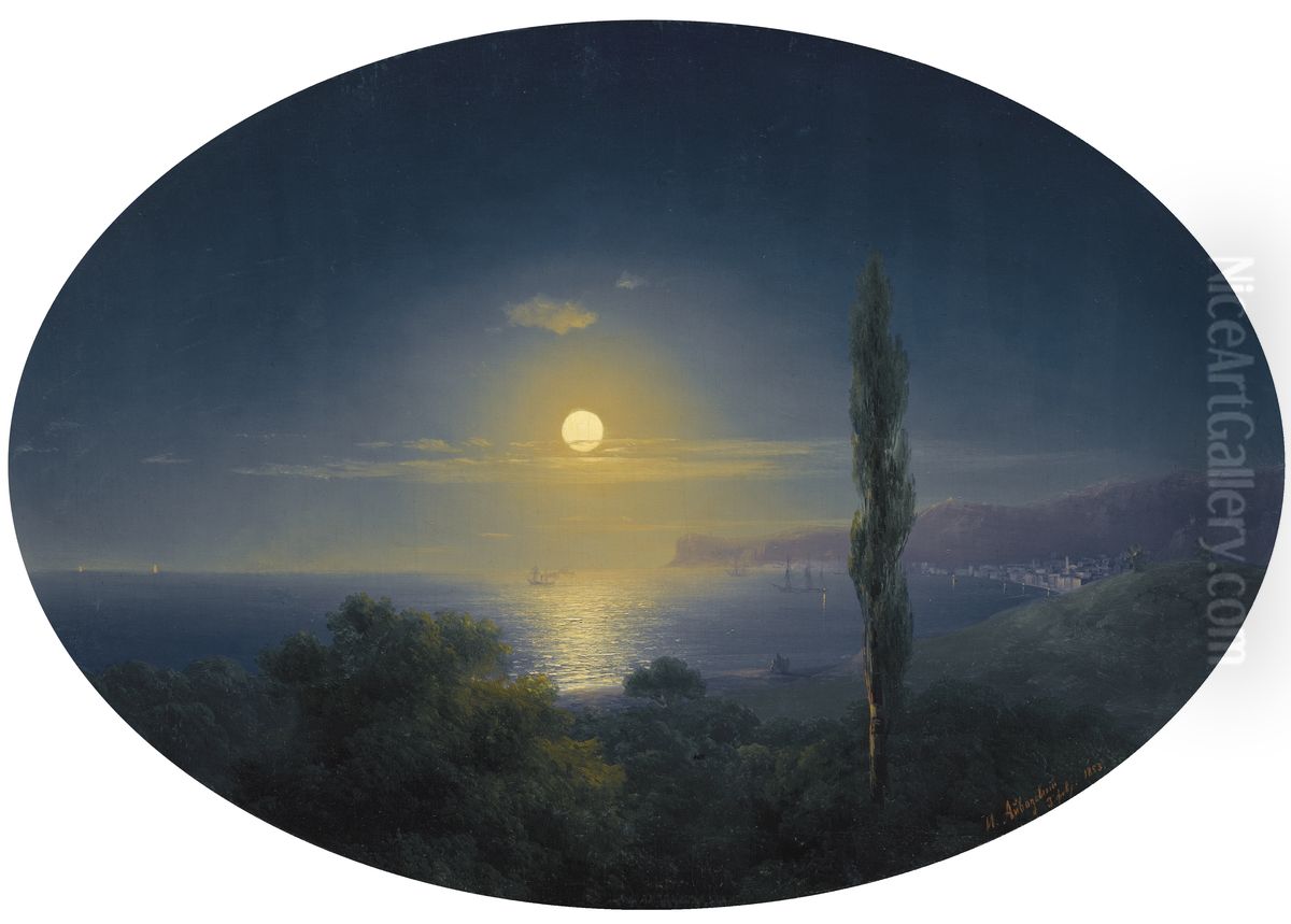Crimean coast by moonlight Oil Painting by Ivan Aivazovsky