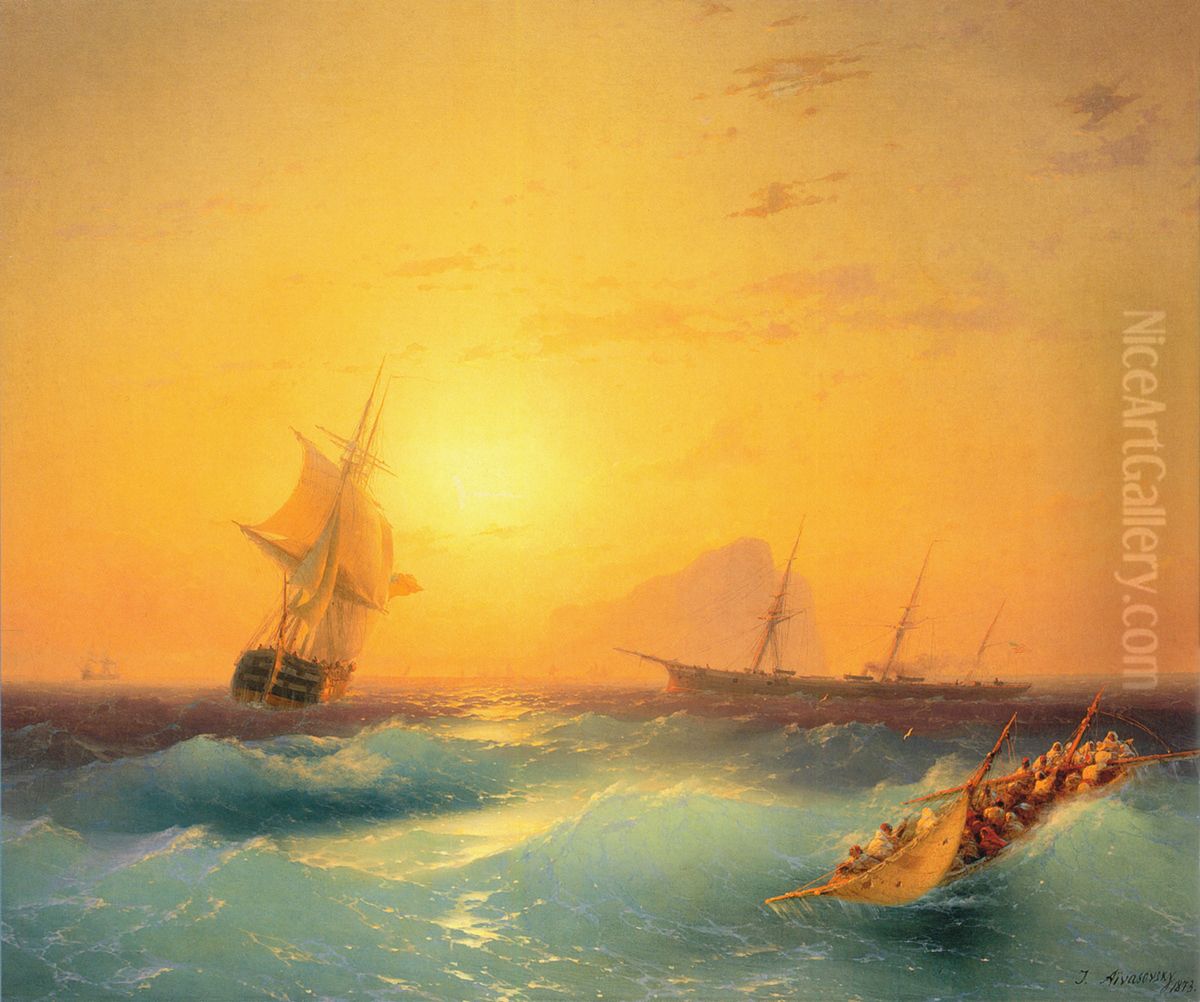 American Shipping off the Rock of Gibraltar Oil Painting by Ivan Aivazovsky
