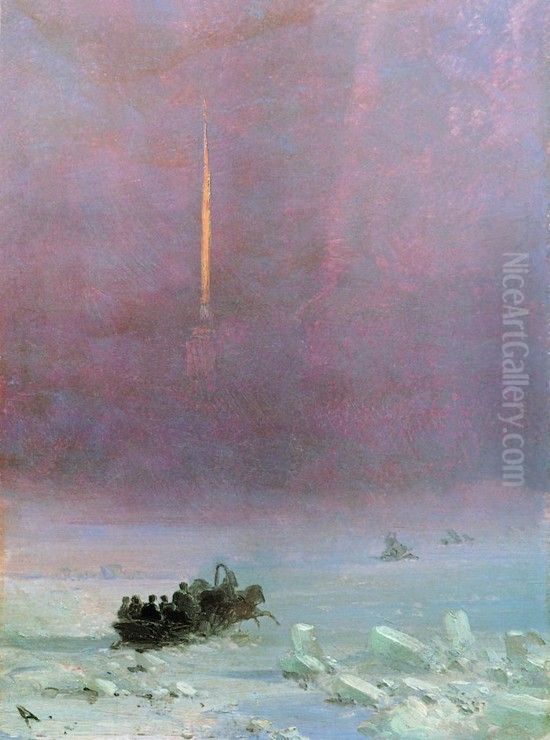 <<Peterburg. Pereprava cerez Nevu.>> Oil Painting by Ivan Aivazovsky