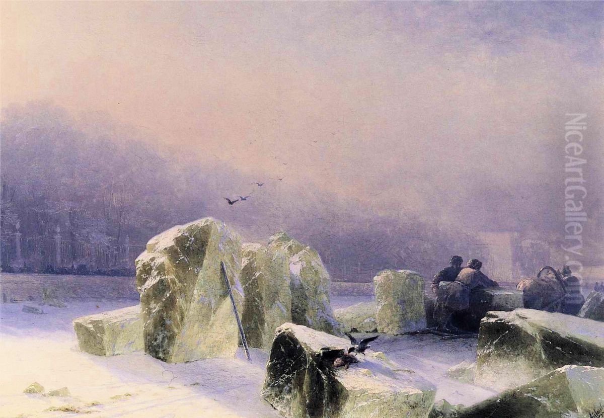 Ice-Breakers on the Frozen Neva in St. Petersburg Oil Painting by Ivan Aivazovsky
