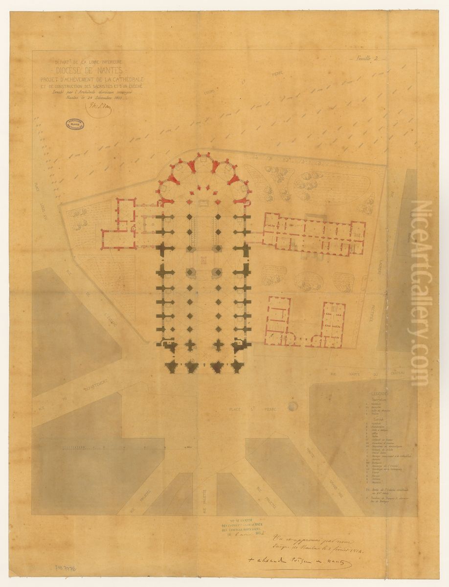 Projet d'achevement de la cathedrale de Nantes et de construction des sacristies et d'un eveche (1853) Oil Painting by Theodore Nau