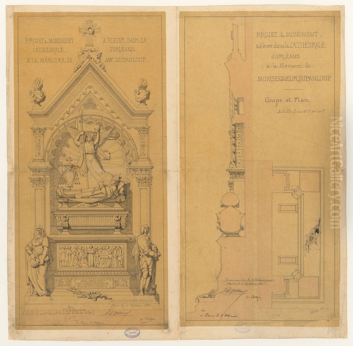 Projet de monument a la memoire de monseigneur Dupanloup dans la cathedrale d'Orleans (1881) Oil Painting by Henri Chapu