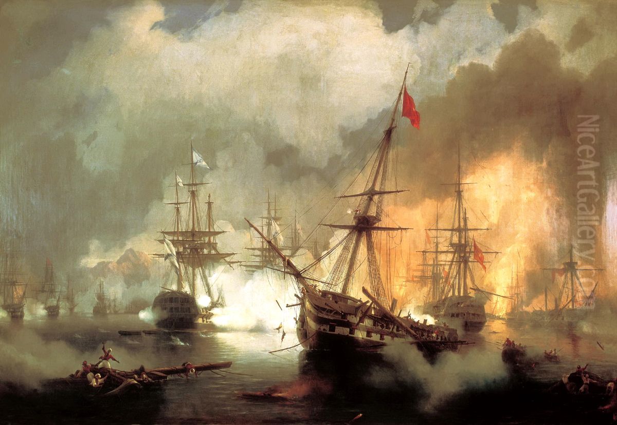 Sea battle at Navarino on October 20 1827 Oil Painting by Ivan Aivazovsky