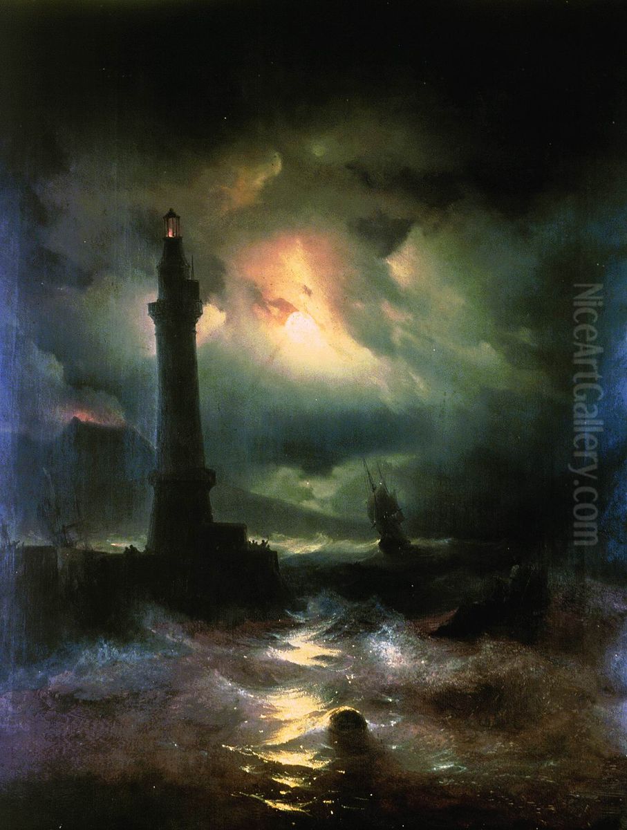Neapolitan lighthouse. Oil Painting by Ivan Aivazovsky