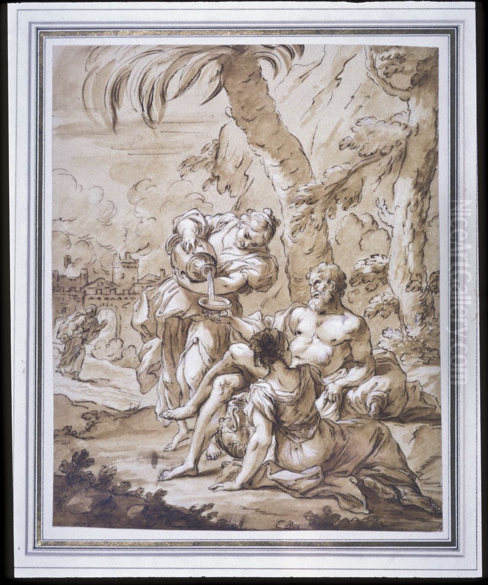 Lot and His Daughters. Oil Painting by Piola family