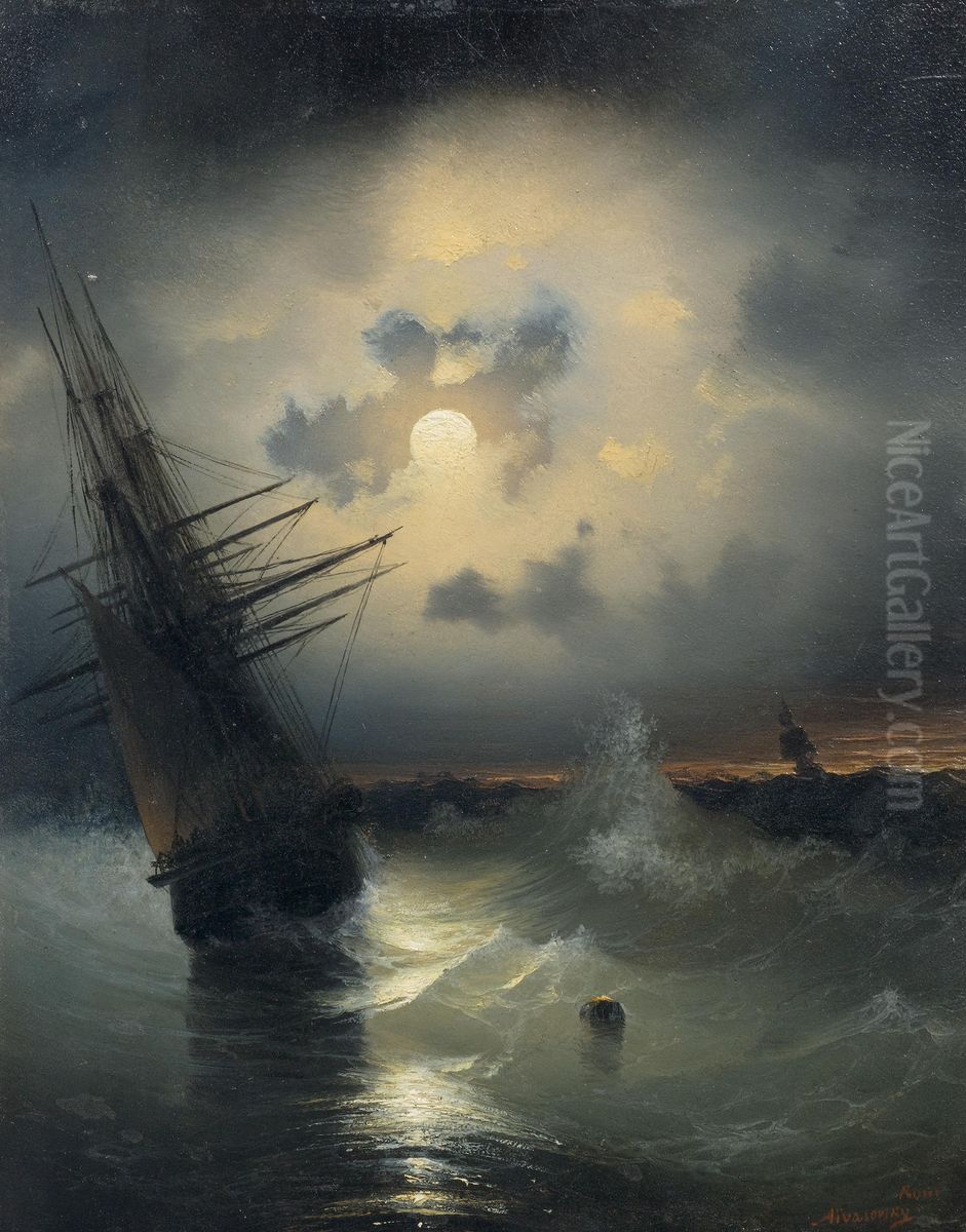 Sailing Shipon the Sea at Moonlight Oil Painting by Ivan Aivazovsky