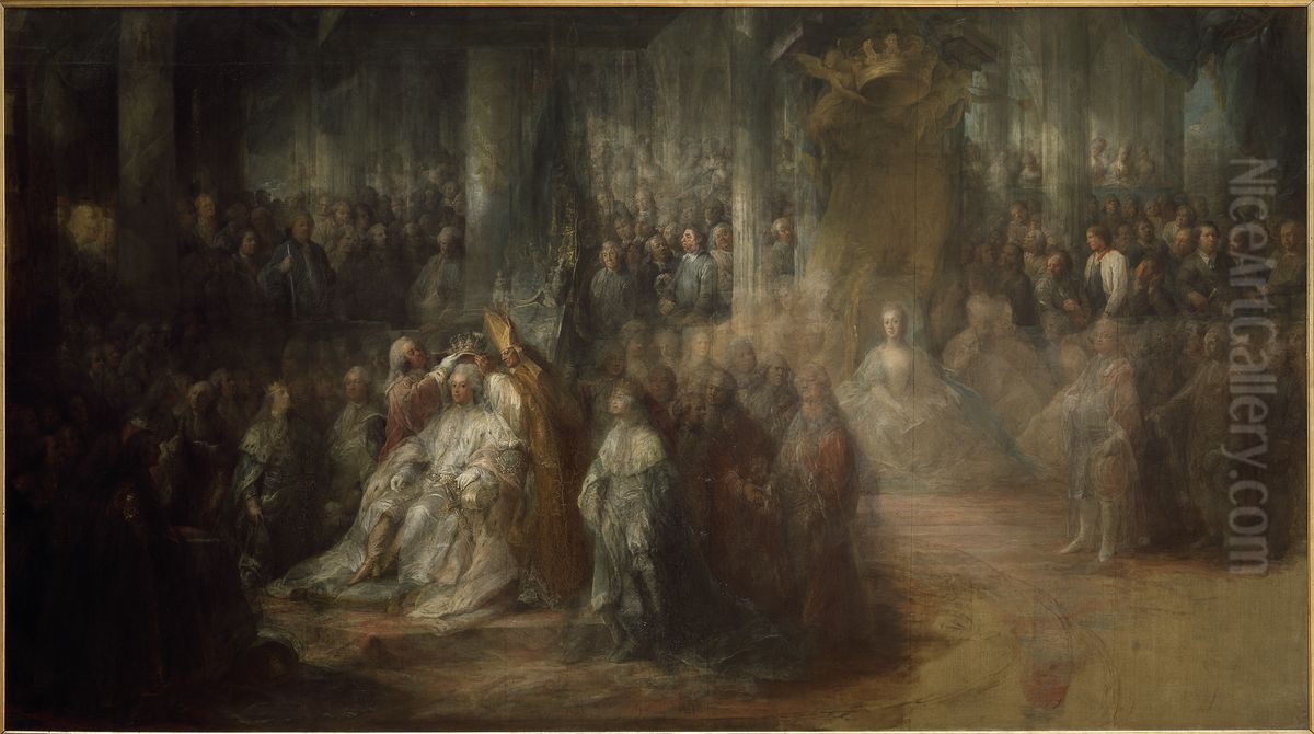 The Coronation of King Gustav III of Sweden. Uncompleted Oil Painting by Carl Gustaf Pilo