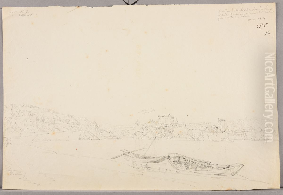 Vue de l'Ile Barbe sur la Saone Oil Painting by Jacques Raymond Brascassat