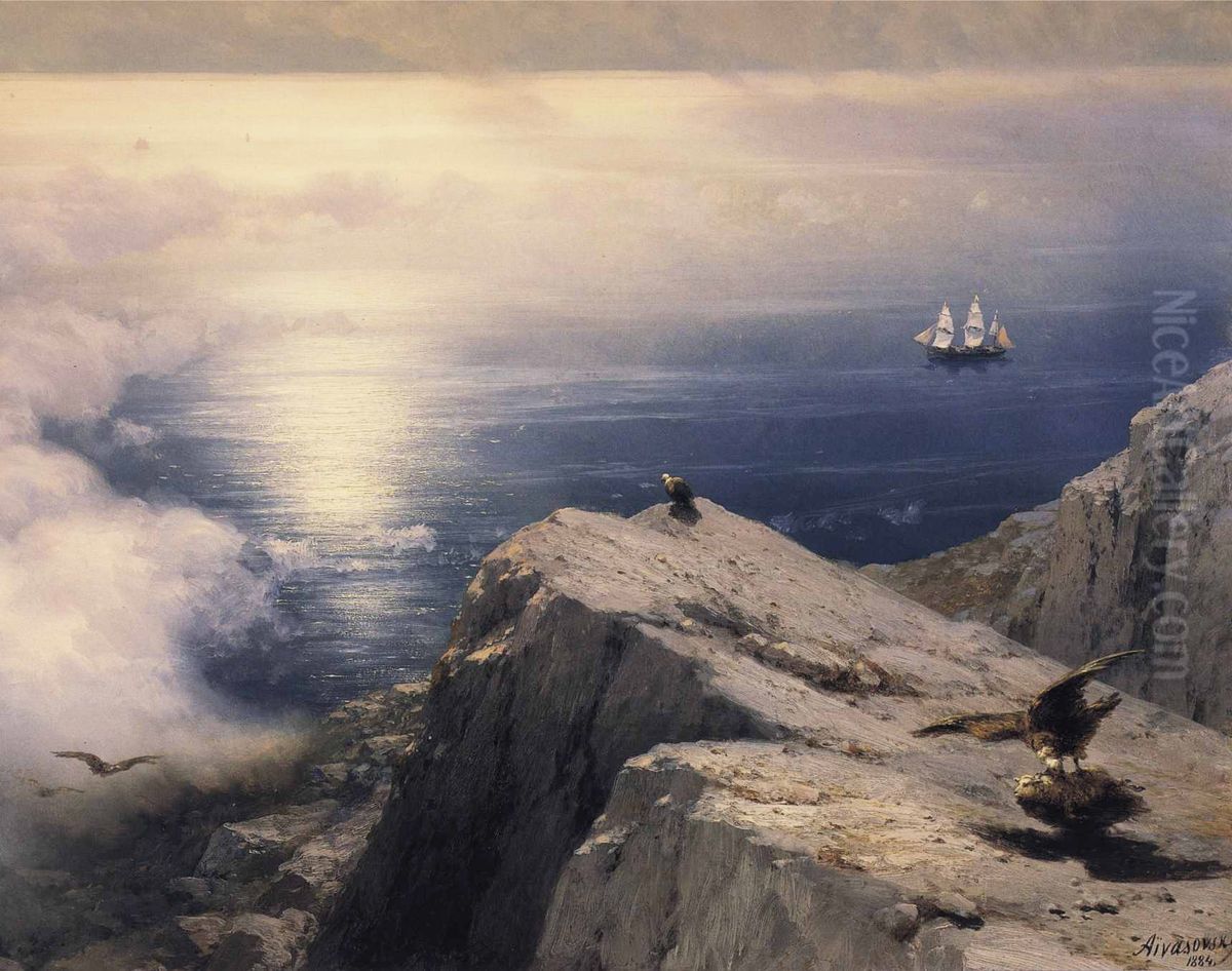 A Rocky Coastal Landscape in the Aegean with Ships in the Distance Oil Painting by Ivan Aivazovsky