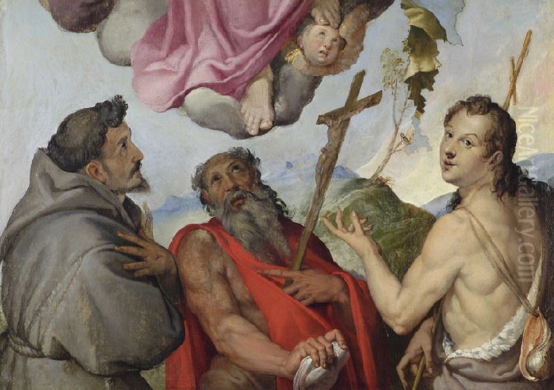 Saint John Baptist, Saint Jerome and Saint Francis of Assisi Oil Painting by Bartolomeo Passarotti