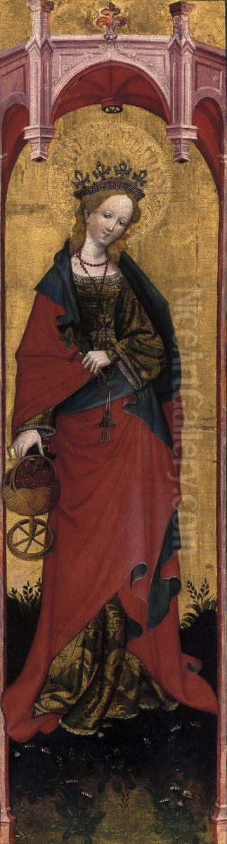 St Dorothy from St Walburgis Church in Soest, wing of a tabernacle Oil Painting by Conrad von Soest