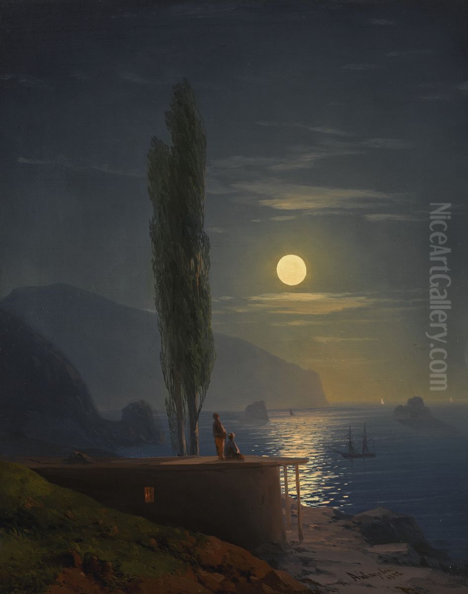 Figures on a moonlit coast Oil Painting by Ivan Aivazovsky