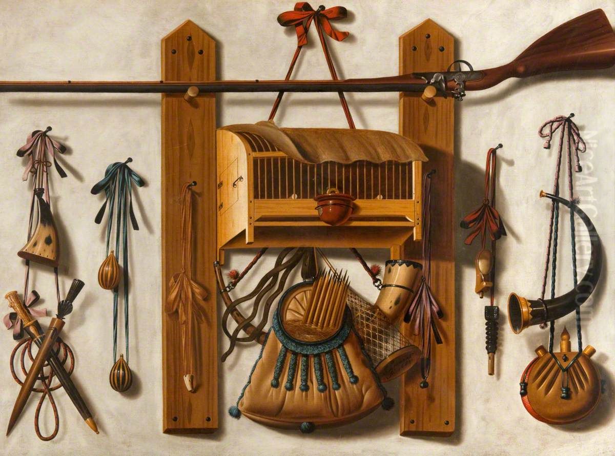 Still Life with Fowling equipment Oil Painting by Johannes Leemans
