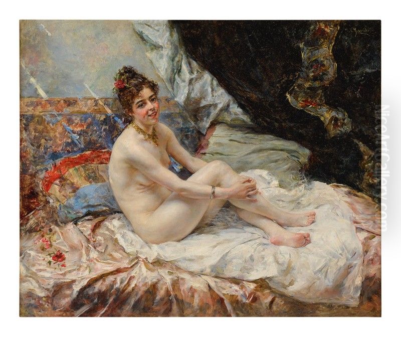 NUDE IN A LIGHT-FILLED BOUDOIR Oil Painting by unknown