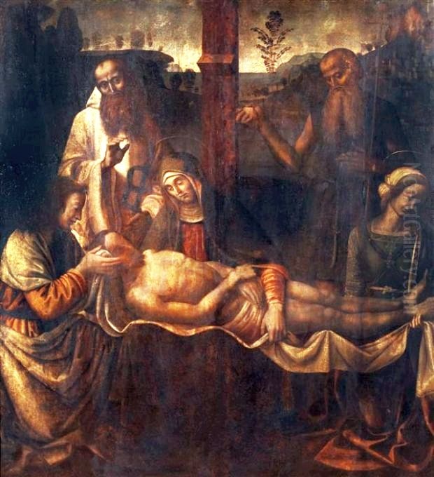 The Lamentation of Christ. Oil Painting by Giovanni Santi or Sanzio