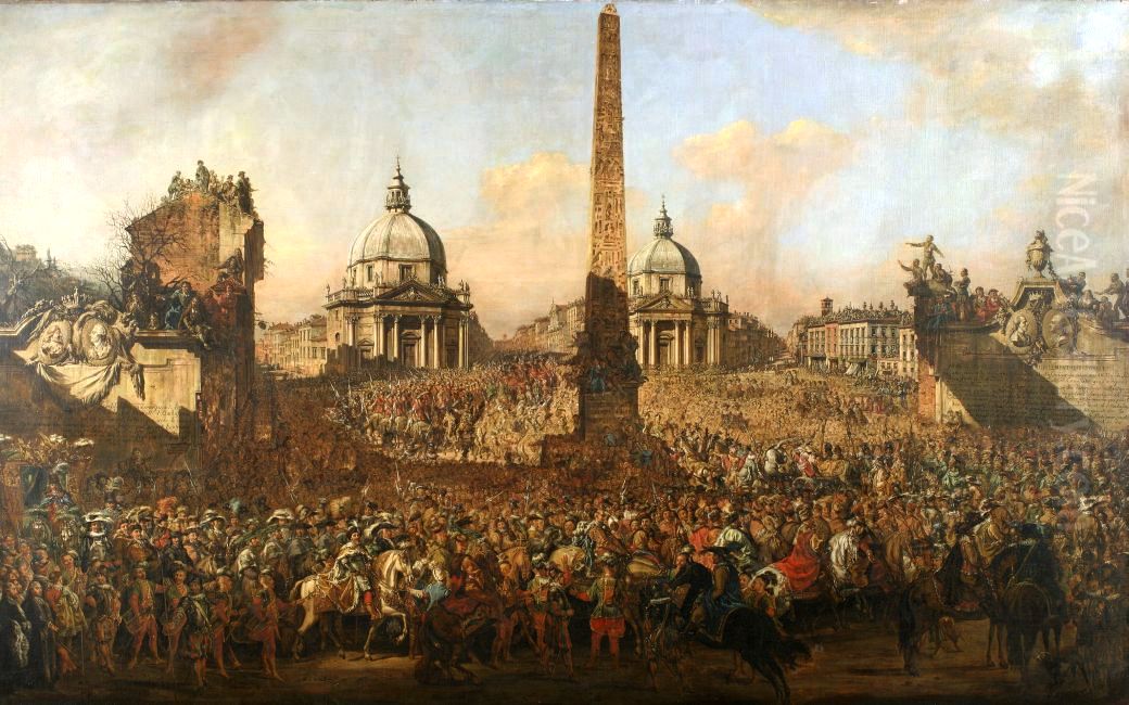 Entry of Jerzy Ossolinski into Rome in 1633 Oil Painting by Bernardo Bellotto
