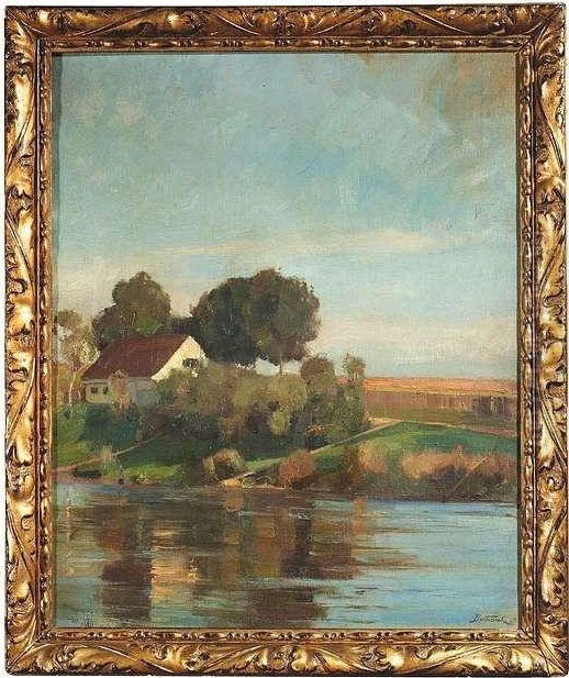 Summery River Landscape With A Farmhouse. Oil/canvas, Signed And Dated Oil Painting by Bernhard Buttersack
