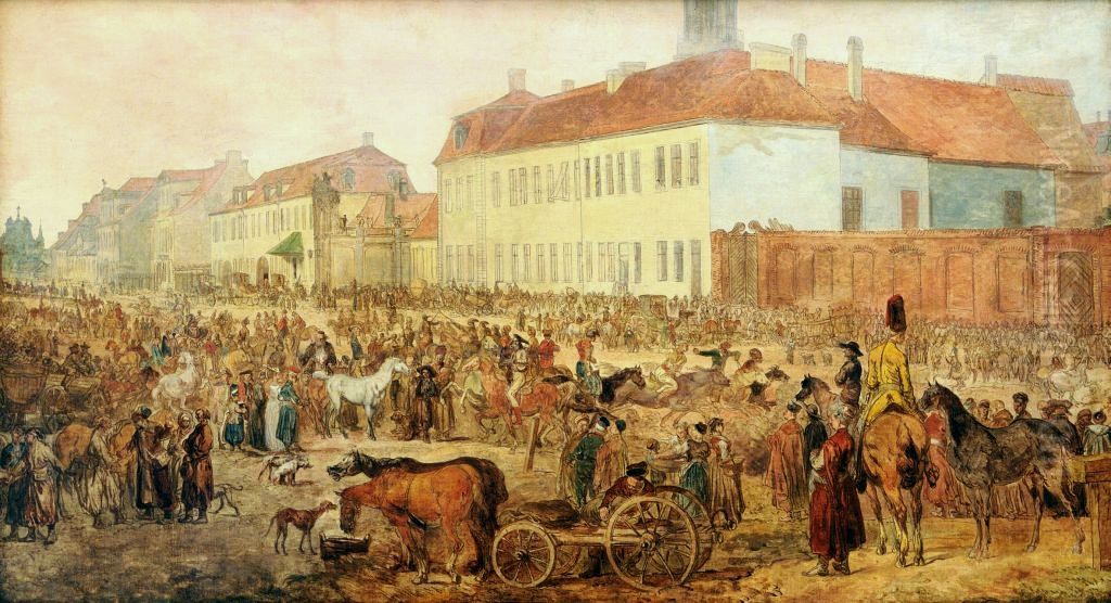 Horse market in Krolewska Street in Warsaw (previously 