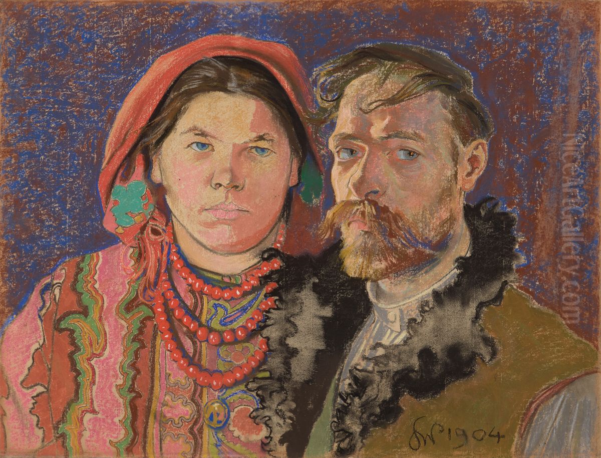 Portret artysty z zona Oil Painting by Stanislaw Wyspianski