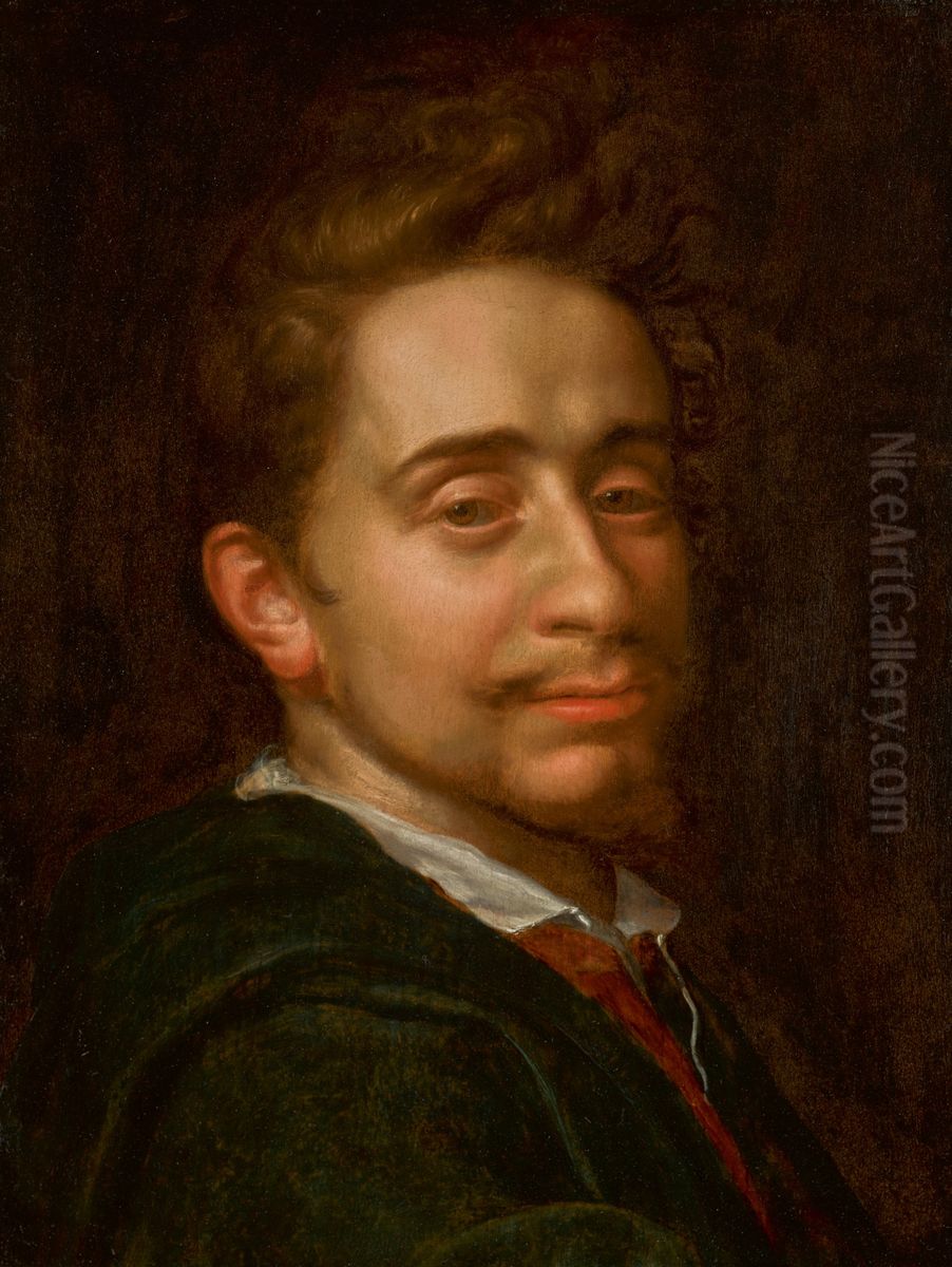 PORTRAIT OF A YOUNG MAN, BUST-LENGTH, WEARING A DARK COAT Oil Painting by unknown