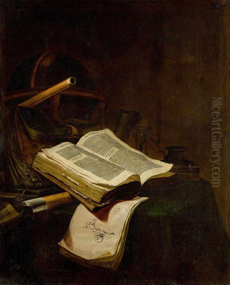 STILL LIFE WITH AN OPEN BOOK Oil Painting by unknown