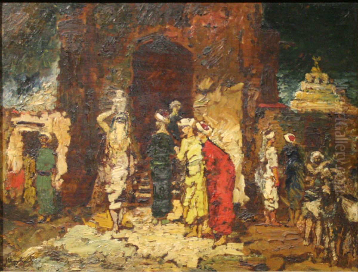 Turcs a la mosquee. Oil Painting by Adolphe Joseph Thomas Monticelli