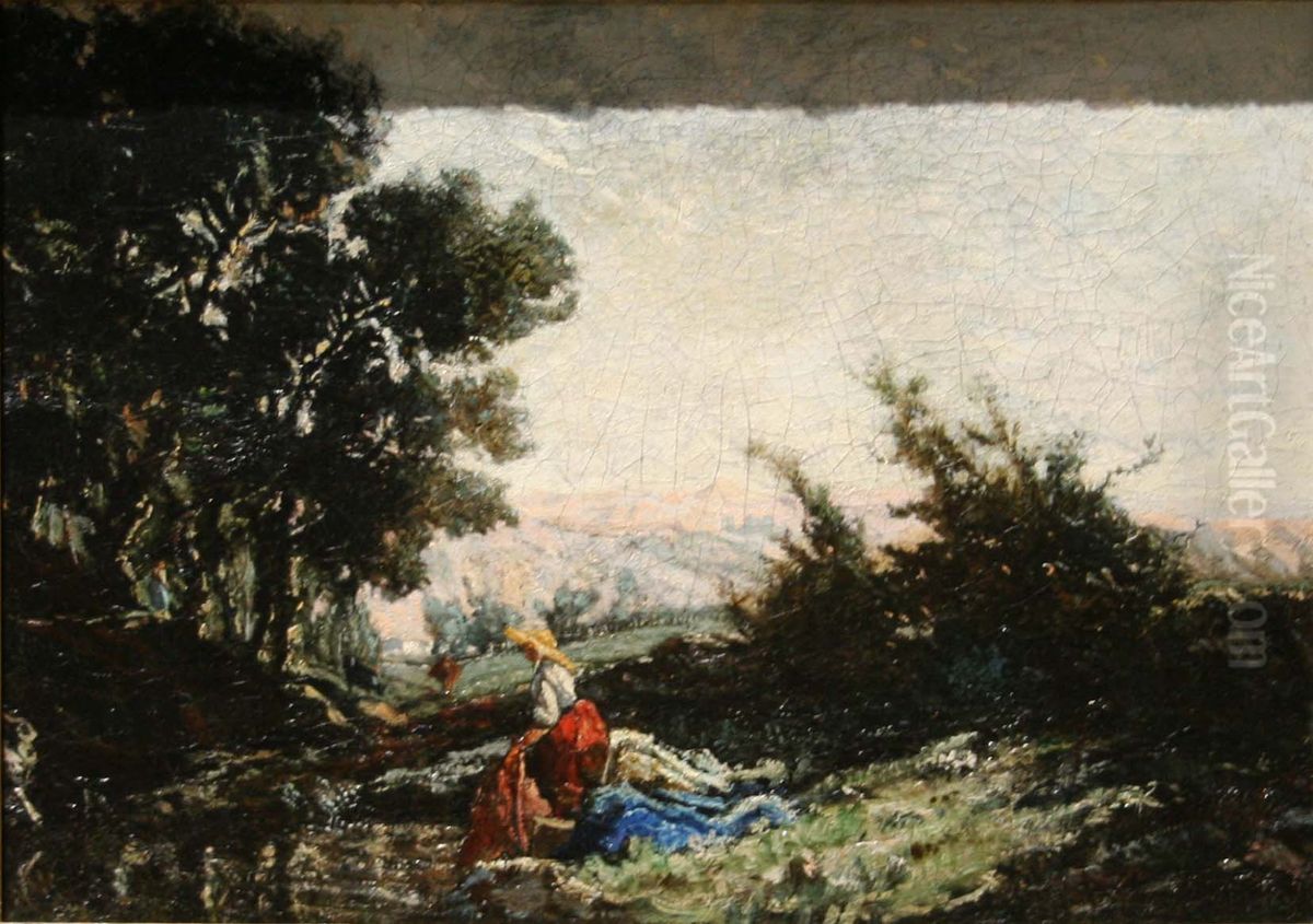 Lavandiere au ruisseau Oil Painting by Paul Guigou