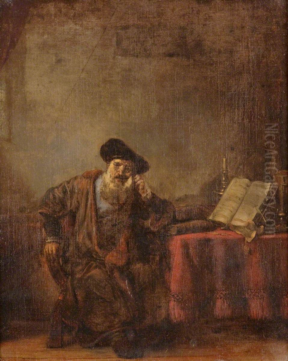 Old Man at Study Oil Painting by Karel van der Pluym