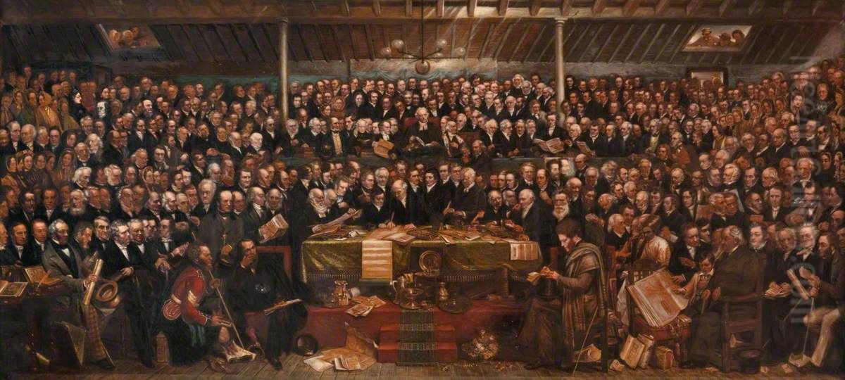 The First General Assembly of the Free Church of Scotland (after David Octavius Hill) Oil Painting by Amelia Robertson Hill