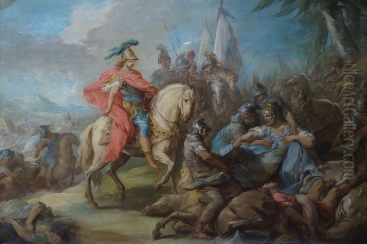 Porus Defeated by Alexander Oil Painting by Charles-Andre van Loo