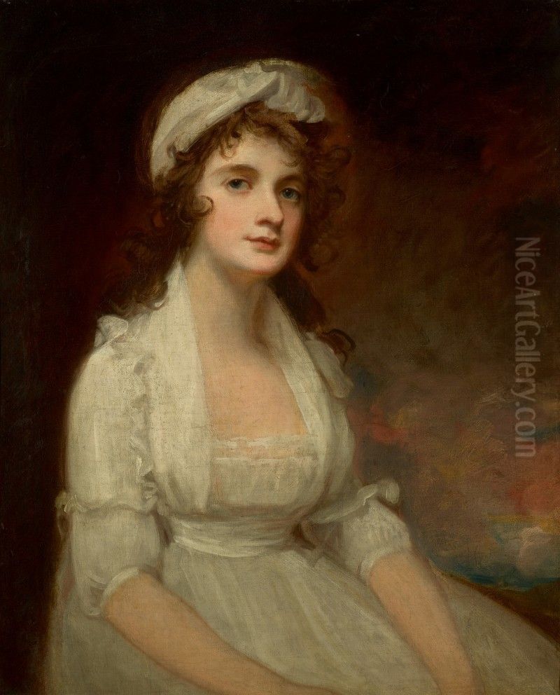 PORTRAIT OF MISS ELIZABETH TIGHE (1774 -1857), HALF-LENGTH, WEARING A WHITE DRESS Oil Painting by unknown