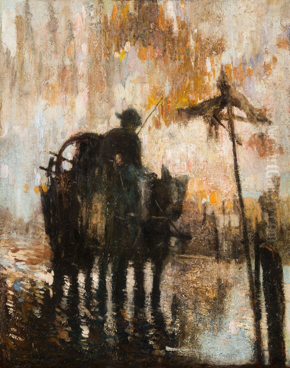 Death on a Waggon Oil Painting by Lajos Gulacsy