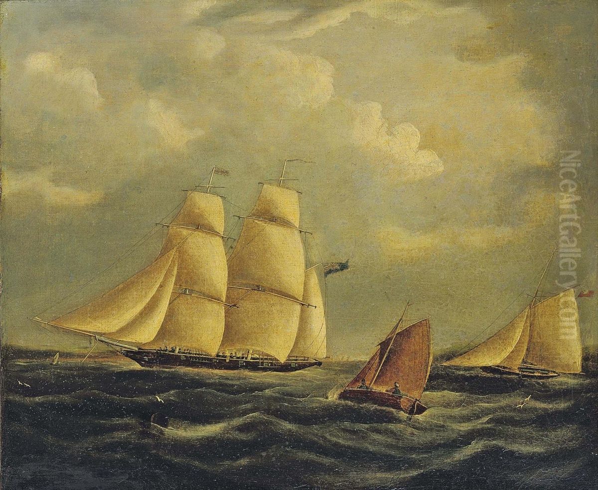 Buttersworth An Armed Brig And Cutter In The Channel Oil Painting by James E. Buttersworth