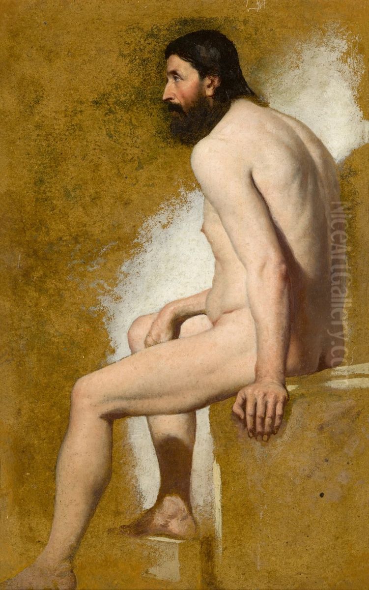 STUDY OF A BEARDED MALE NUDE Oil Painting by unknown