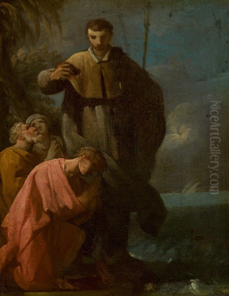 THE BAPTISM OF A SAINT Oil Painting by unknown