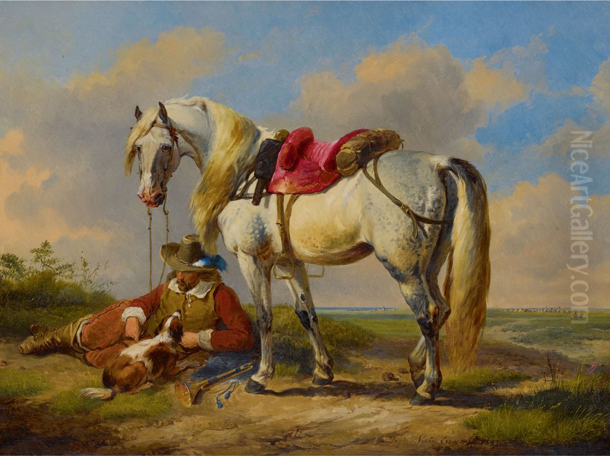 A CAVALIER AT REST Oil Painting by unknown