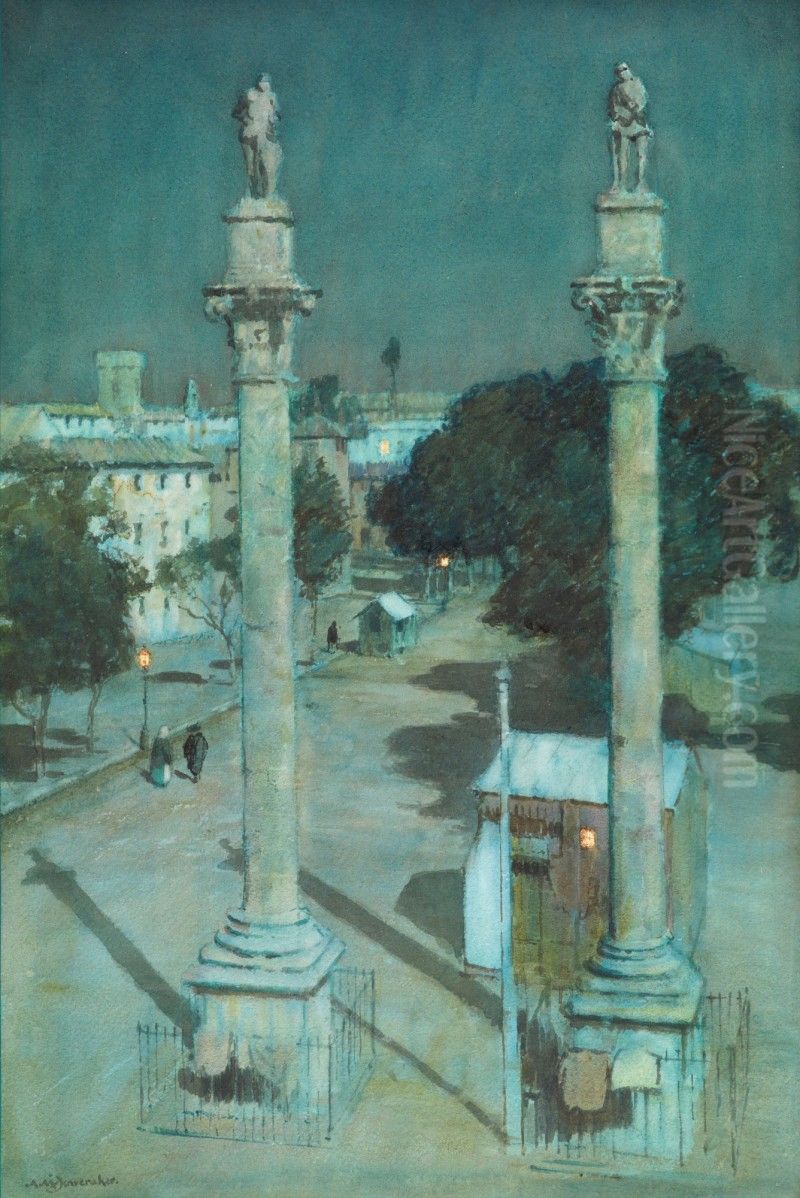MOONLIGHT - ALAMEDA DE HERCULES, SEVILLE Oil Painting by unknown