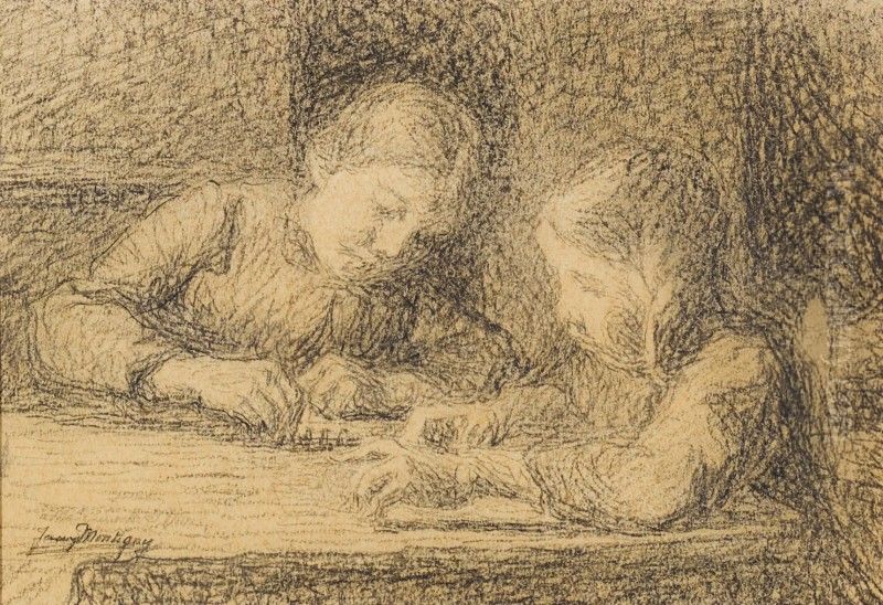 DEUX FILLES LISANT Oil Painting by unknown