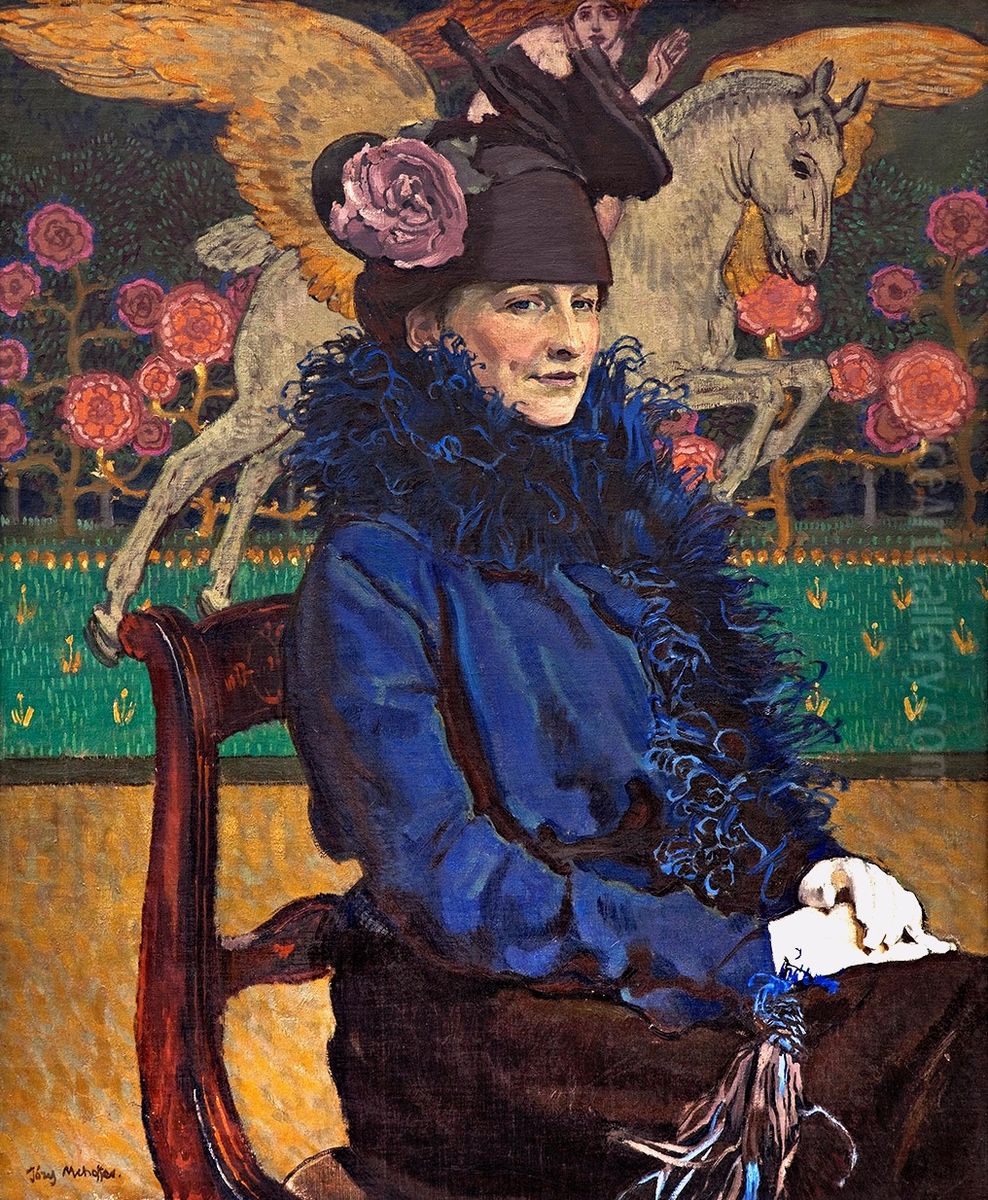 Portrait of artist's wife with Pegasus. Oil Painting by Jozef Mehoffer