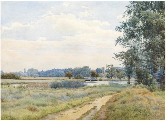 The river Ouse at Hemingford Grey, Cambridgeshire , 1890 Oil Painting by William Fraser Garden