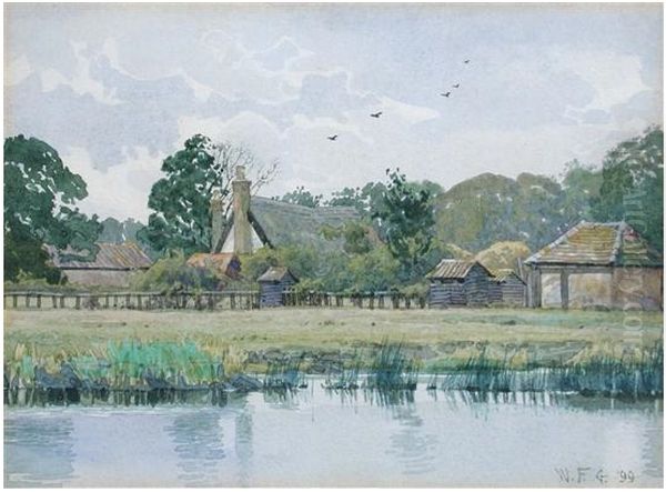 Farmhouse and outbuildings - Brittens Farm, Hemingford Grey , 1899 Oil Painting by William Fraser Garden