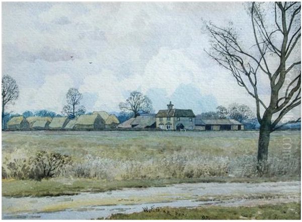 Farmhouse and haystacks , 1897 Oil Painting by William Fraser Garden