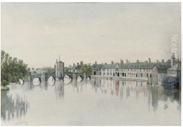 A tranquil stretch of the River Ouse before St. Ives Bridge, Cambridgeshire , 1890 Oil Painting by William Fraser Garden