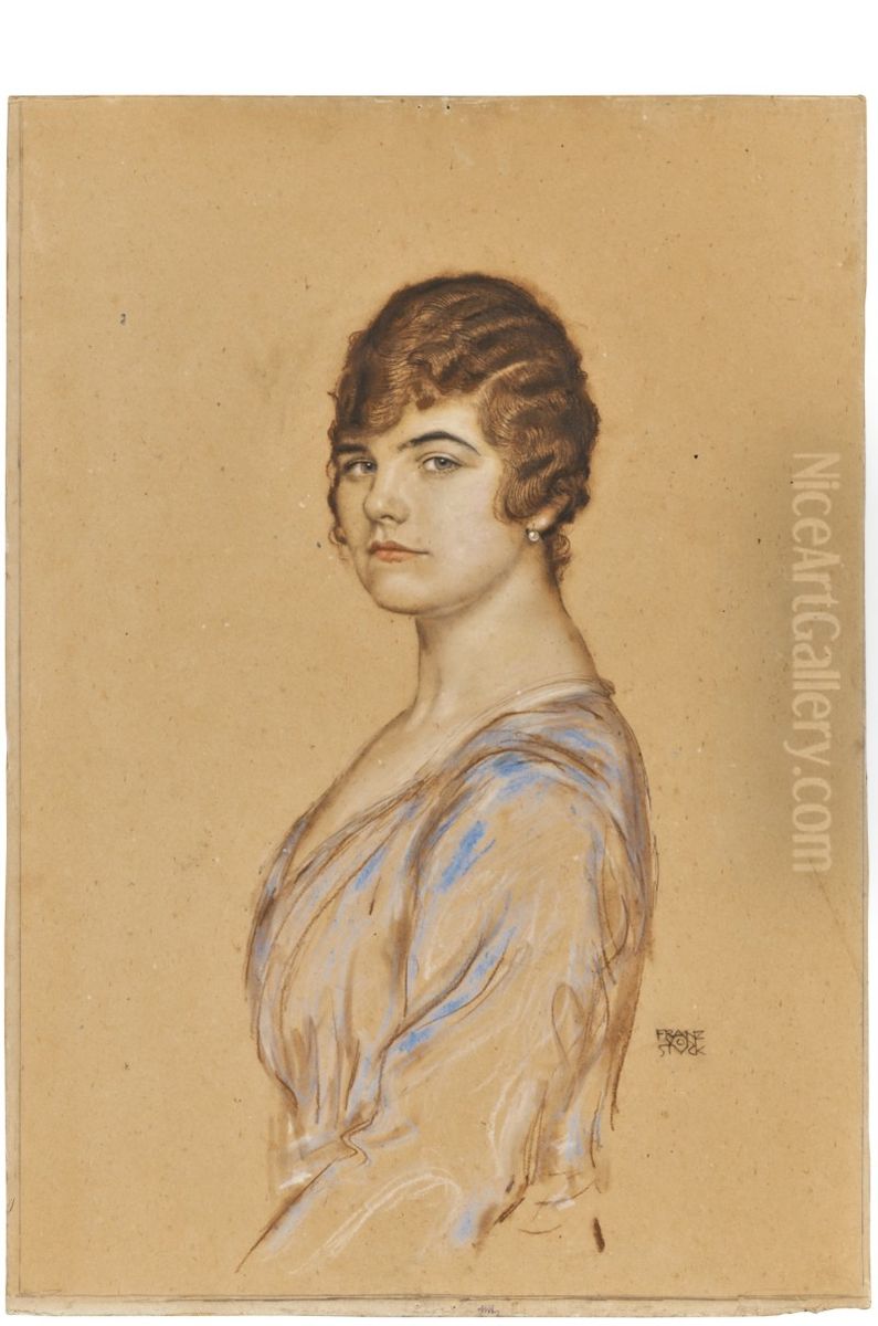 GIRL IN A BLUE DRESS Oil Painting by unknown