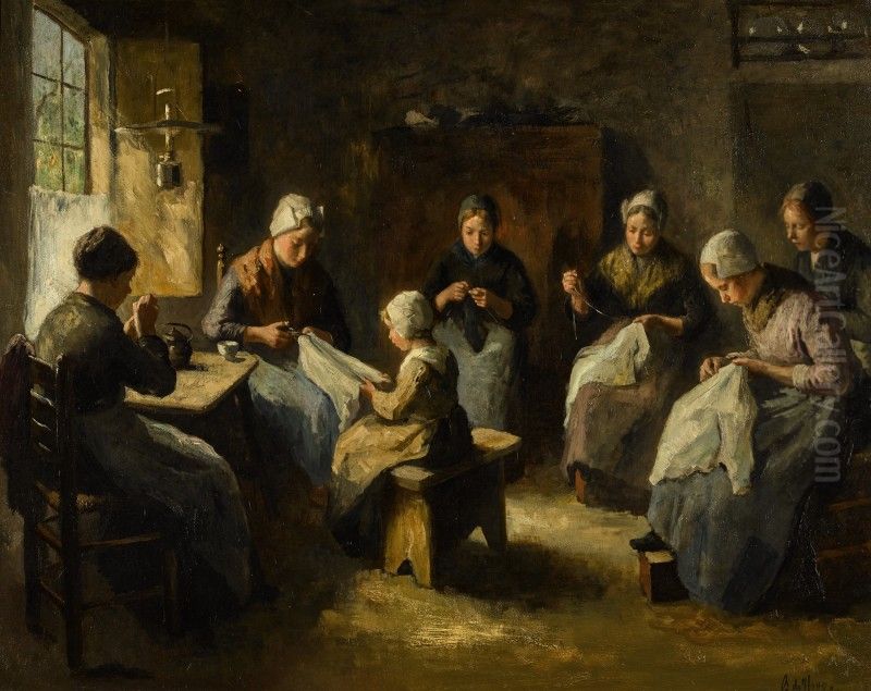 THE SEWING CIRCLE Oil Painting by unknown