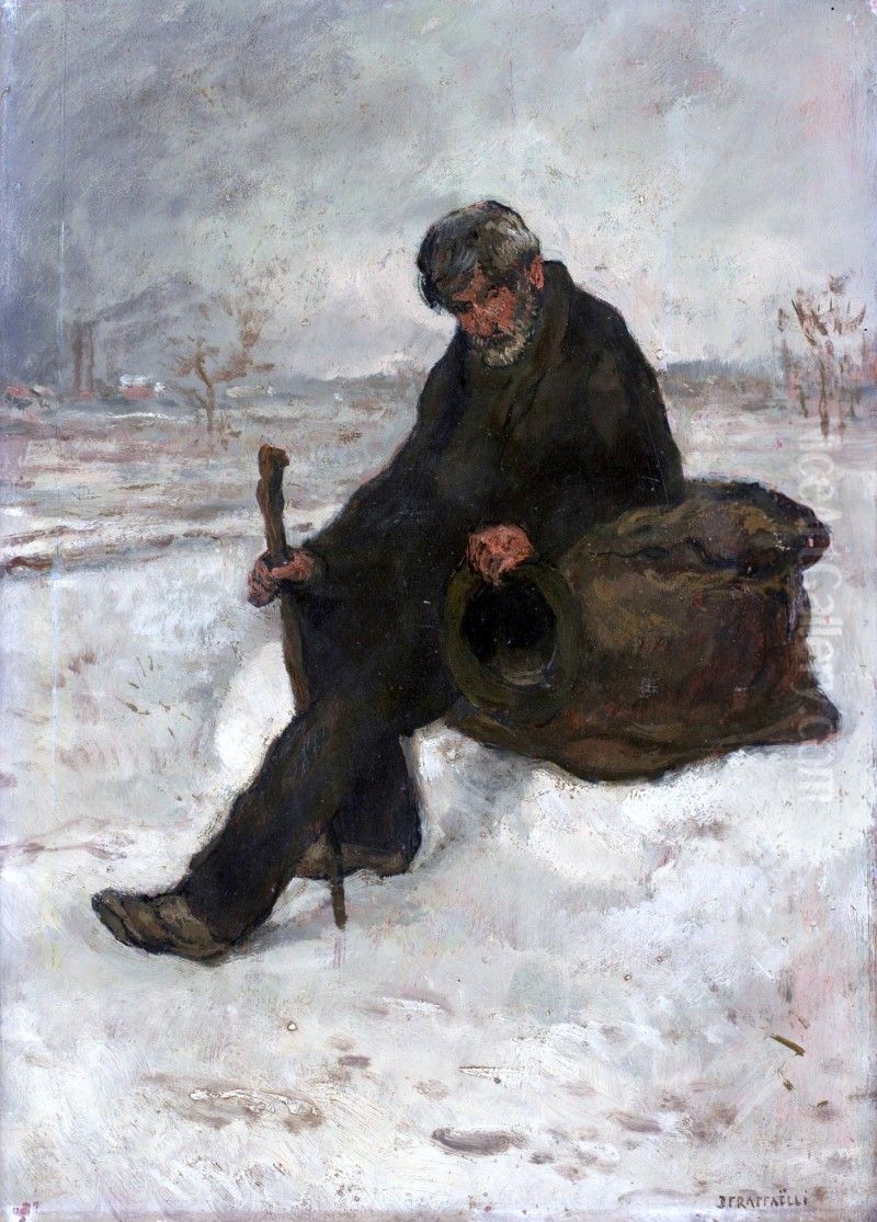 LE CHEMINOT DANS LA NEIGE Oil Painting by unknown