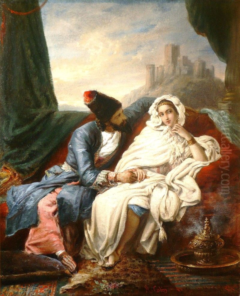 LA BELLE ORIENTALE ET LE COSAQUE Oil Painting by unknown